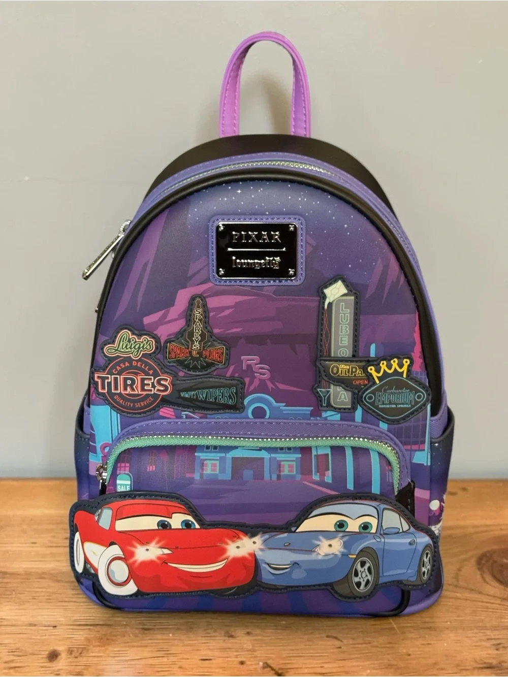 Loungefly Disney Pixar Cars Lightning McQueen and Sally Light up Mini Backpack